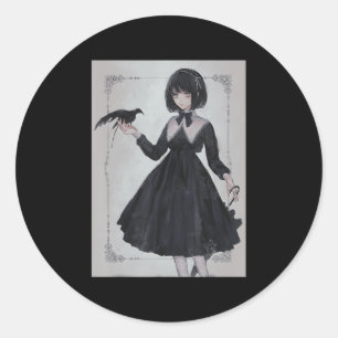 Adesivo Redondo Anime Girl Sad Retro Aestético Japonês Otaku