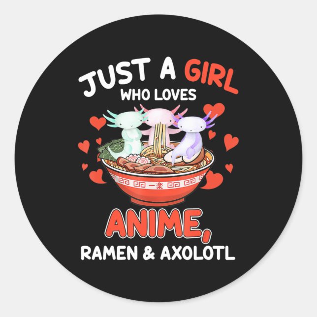 Adesivo Redondo Anime Kawaii Cute Axolotl Japonês Ramen Noodles G (Frente)