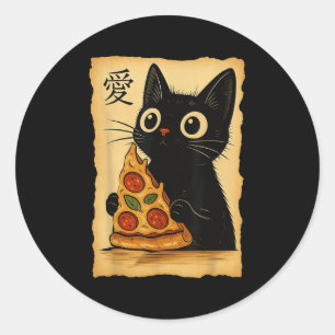 Adesivo Redondo Anime Kawaii Japonês Gata Pizza Aestética Cat Eati