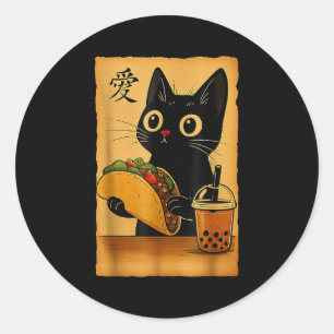 Adesivo Redondo Anime Kawaii Japonês Tacos A Tea Cat Comendo T