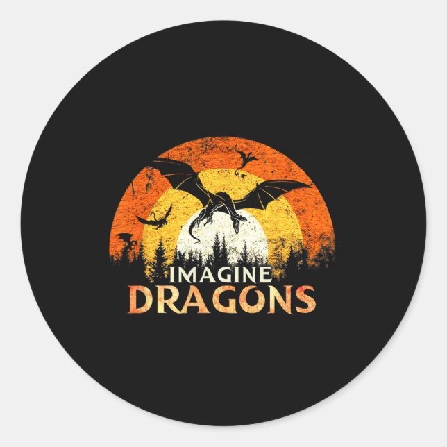 Adesivo Redondo Anime Kawaii Mítico Fantasia Dragões Imagine Vint (Frente)