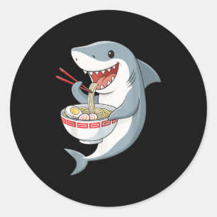Adesivo Redondo Anime Kawaii Shark Eating Ramen Noodle Gifts Men W