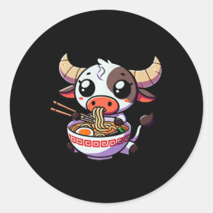 Adesivo Redondo Anime Kawaii Texas Vaca Comendo Roupa De Ramen