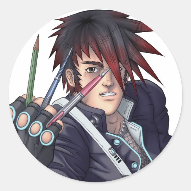 Adesivo Redondo Anime Manga Artista (Frente)