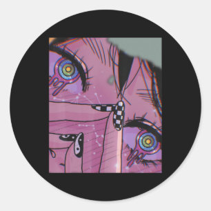 Adesivo Redondo Anime Olhos Pastel Kawaii Garota Estética Japonesa