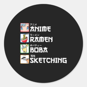 Adesivo Redondo Anime Ramen Boba Desenhando Leite de Manga Japonês