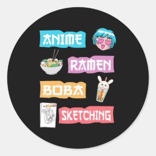 Adesivo Redondo Anime Ramen Boba Sketching Kawaii Anime Mer