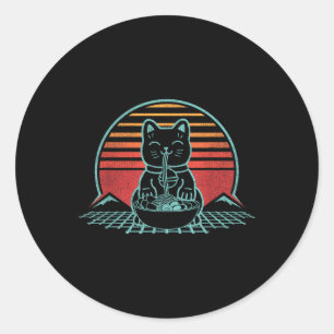 Adesivo Redondo Anime Ramen Cat Retro Japonês Noodles Estético K