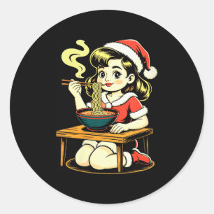 Adesivo Redondo Anime Ramen de Natal Feminino Kawaii Garota Santa