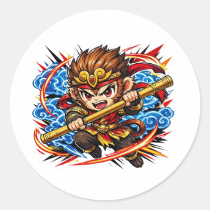 Adesivo Redondo Anime Sun Wukong Rei Macaco - Jornada ao Oeste