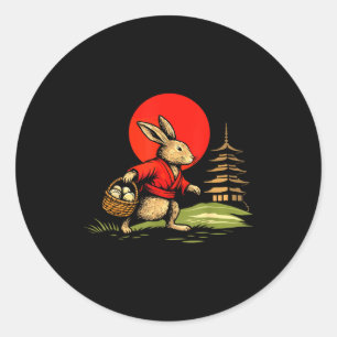 Adesivo Redondo Anime Vintage Coelho de Páscoa Coelho Japonês Arte