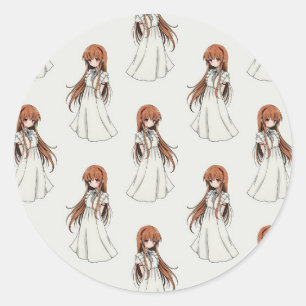 Adesivo Redondo Anime Weeb Girl Manga Pattern Design