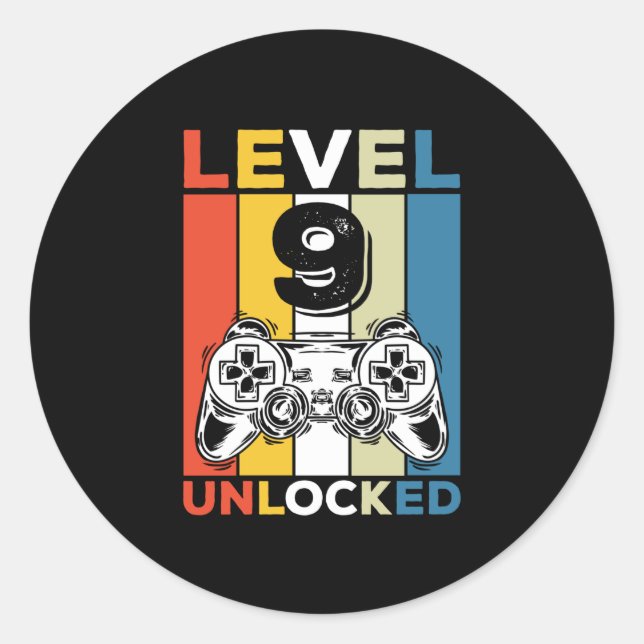 Adesivo Redondo Aniversário, 9.º Nível Desbloqueado, 9 Jogos (Frente)