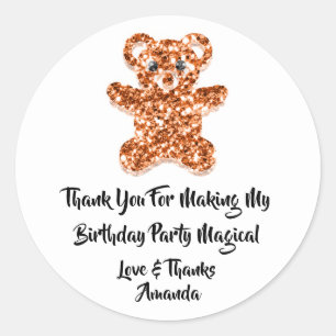 Adesivo Redondo Aniversário A Favor Da Glitter Orange Sweet Bear