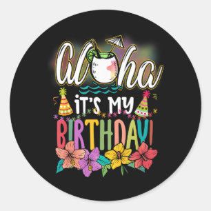 Adesivo Redondo Aniversário Aloha Havaiano Praias Aloha Havaí