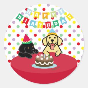 Adesivo Redondo Aniversário amarelo e preto de Labradors