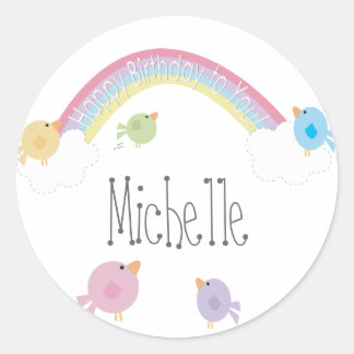 Adesivo Redondo Aniversário Aves Personalizadas Nome Cupcake Toppe
