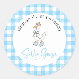Adesivo Redondo Aniversário Azul do Ganso do bobo