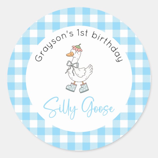 Adesivo Redondo Aniversário Azul do Ganso do bobo (Frente)