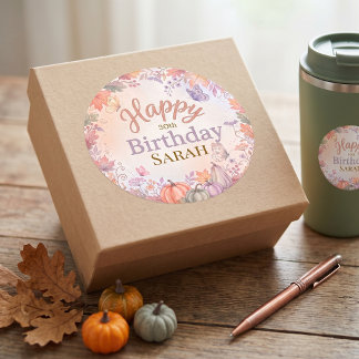 Adesivo Redondo Aniversário Boho Outono Halloween Personalizado