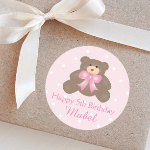 Adesivo Redondo Aniversário bonito da menina do urso de ursinho d