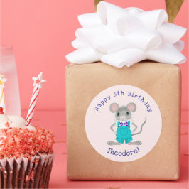 Adesivo Redondo Aniversário bonito e elegante do rato