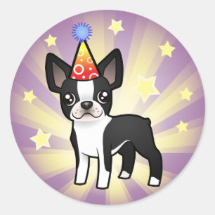 Adesivo Redondo Aniversário Boston Terrier