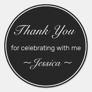 Adesivo Redondo Aniversário Branco Minimalista Moderno - Obrigado