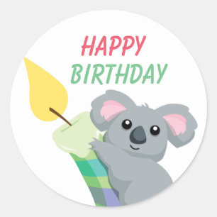 Adesivo Redondo Aniversário carnudo bonito da ilustração do Koa
