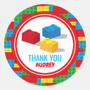 Adesivo Redondo Aniversário Colorido do Bloco de Construção e Repr