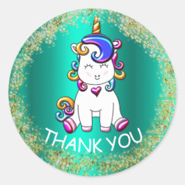 Adesivo Redondo Aniversário Colorido do Unicórnio Colorido