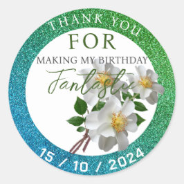 Adesivo Redondo Aniversário com flor branca