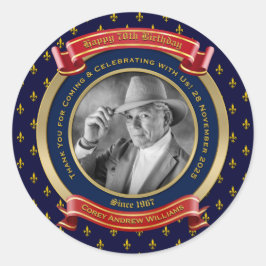 Adesivo Redondo Aniversário Comemorativo Ouro Foto 70º Setenta Azu