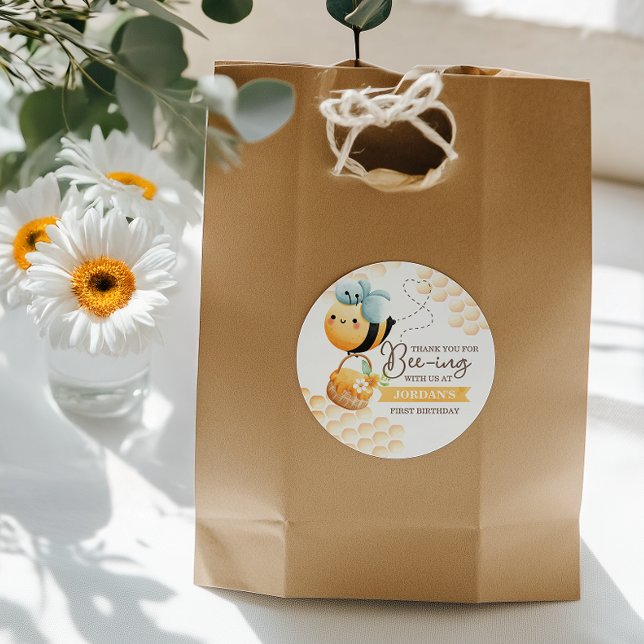 Adesivo Redondo Aniversário da Abelha Doce (Criador carregado)