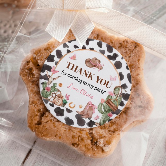 Adesivo Redondo Aniversário da Arco Rosa-Rosa-Cowgirl Ocidental (Criador carregado)