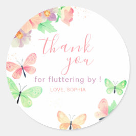 Adesivo Redondo Aniversário da Borboleta Floral Elegante