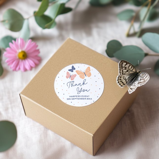 Adesivo Redondo Aniversário da Borboleta Simples Moderna (Criador carregado)