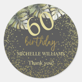 Adesivo Redondo Aniversário da Caligrafia de Palma Dourada Elegant