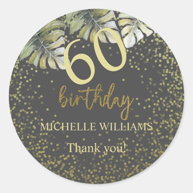 Adesivo Redondo Aniversário da Caligrafia de Palma Dourada Elegant (Frente)