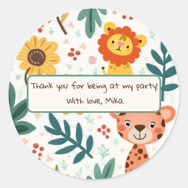 Adesivo Redondo Aniversário da Criança no Estilo da Selva (Frente)