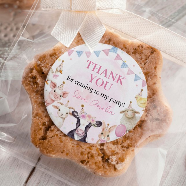 Adesivo Redondo Aniversário da Fazenda de Meninas Rosa (Criador carregado)