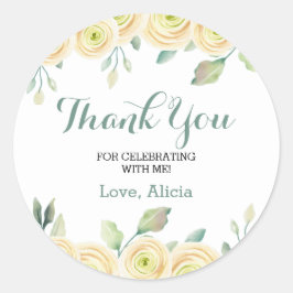 Adesivo Redondo Aniversário da Flora Eucalyptus Rosa Branca - Obri