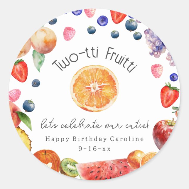 Adesivo Redondo Aniversário da Fruta de 2-tti Fruitti Cutie (Frente)