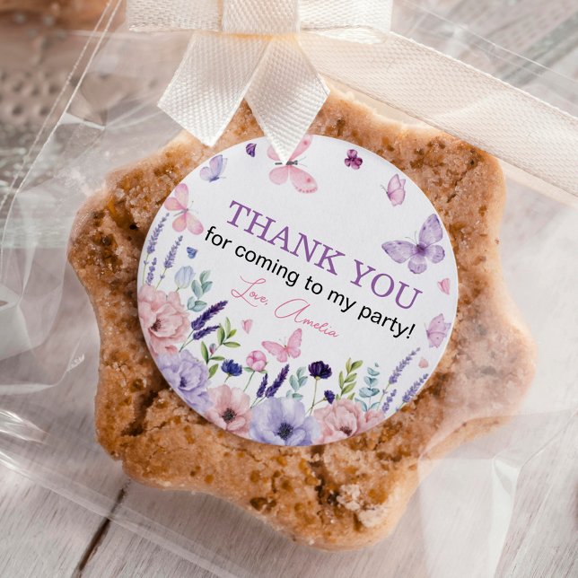 Adesivo Redondo Aniversário da Garden Floral Púrpura-Rosa-Borbolet (Criador carregado)