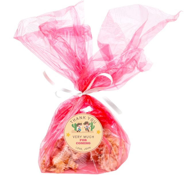 Adesivo Redondo Aniversário da Garotinha-Vaca Super Bonita Obrigad (Super Cute Cowboy Cowgirl Birthday Thank You Classic Round Sticker)