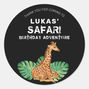 Adesivo Redondo Aniversário Da Jungle Safari Girafa Obrigado