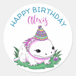 Adesivo Redondo Aniversário da Menina Ameaçada Axolotl Personaliza