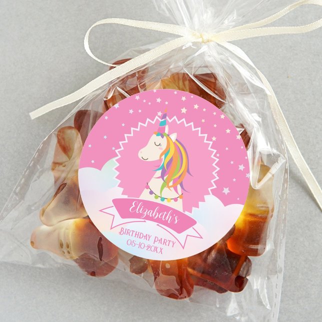 Adesivo Redondo Aniversário da Menina Magia do Unicórnio Elegante  (Criador carregado)