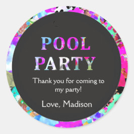 Adesivo Redondo Aniversário Da Piscina Brilhante, Qualquer Idade,