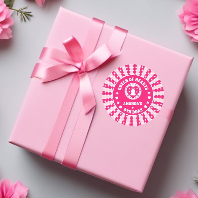 Adesivo Redondo Aniversário da Rainha Retron Pink de Corações (Criador carregado)
